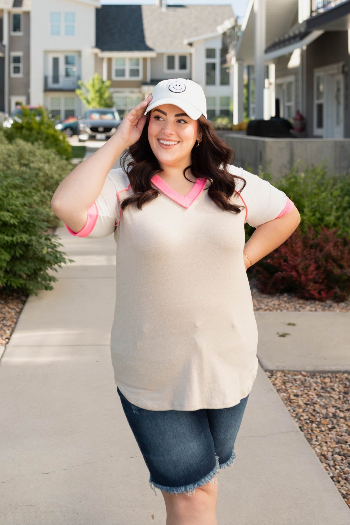 Kendall Taupe Pink Color Block Top