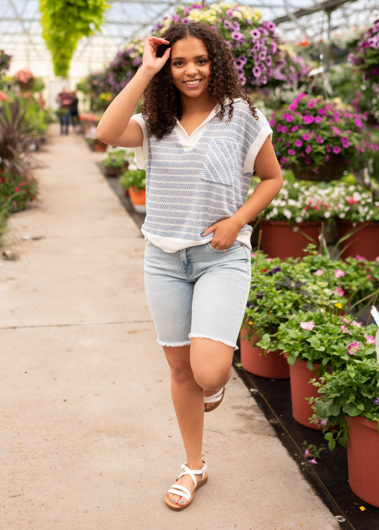 Blue striped v-neck top