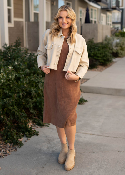 Long sleeve beige button down jacket