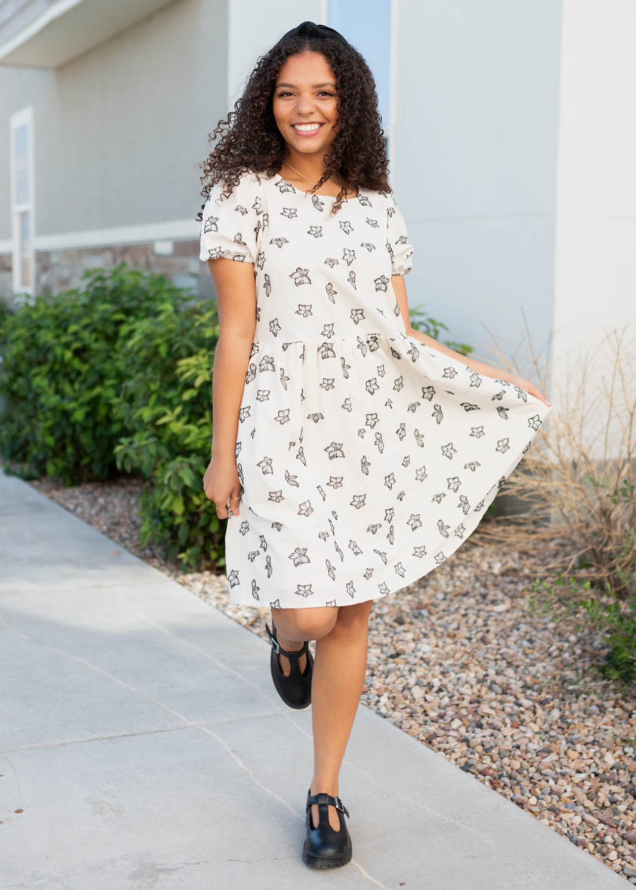 White black floral dress