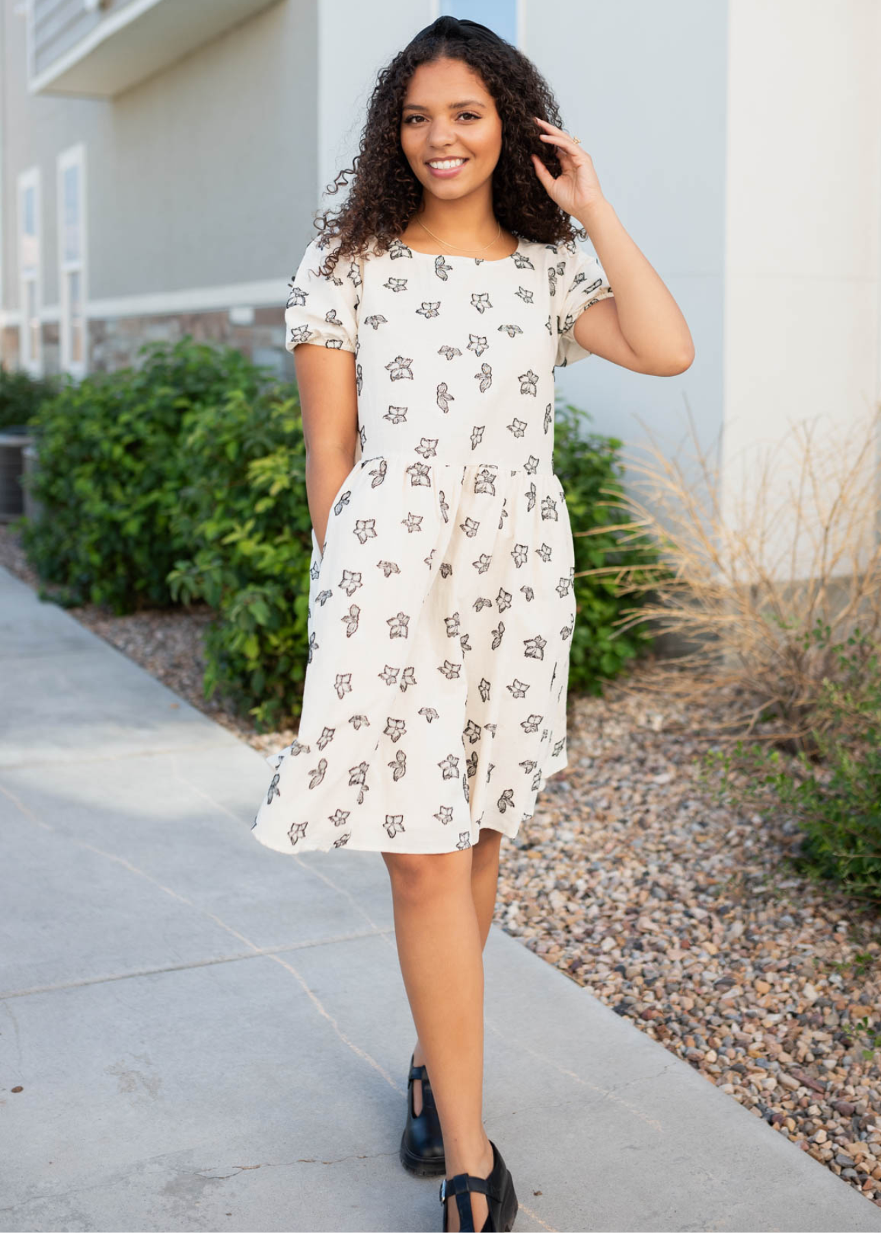 White black floral dress