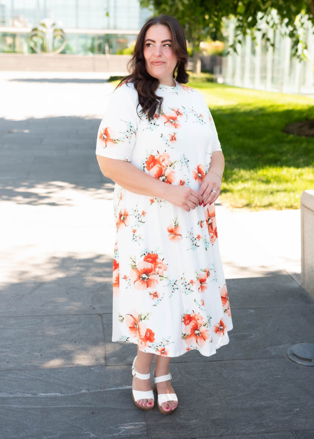 Plus size ivory floral midi dress