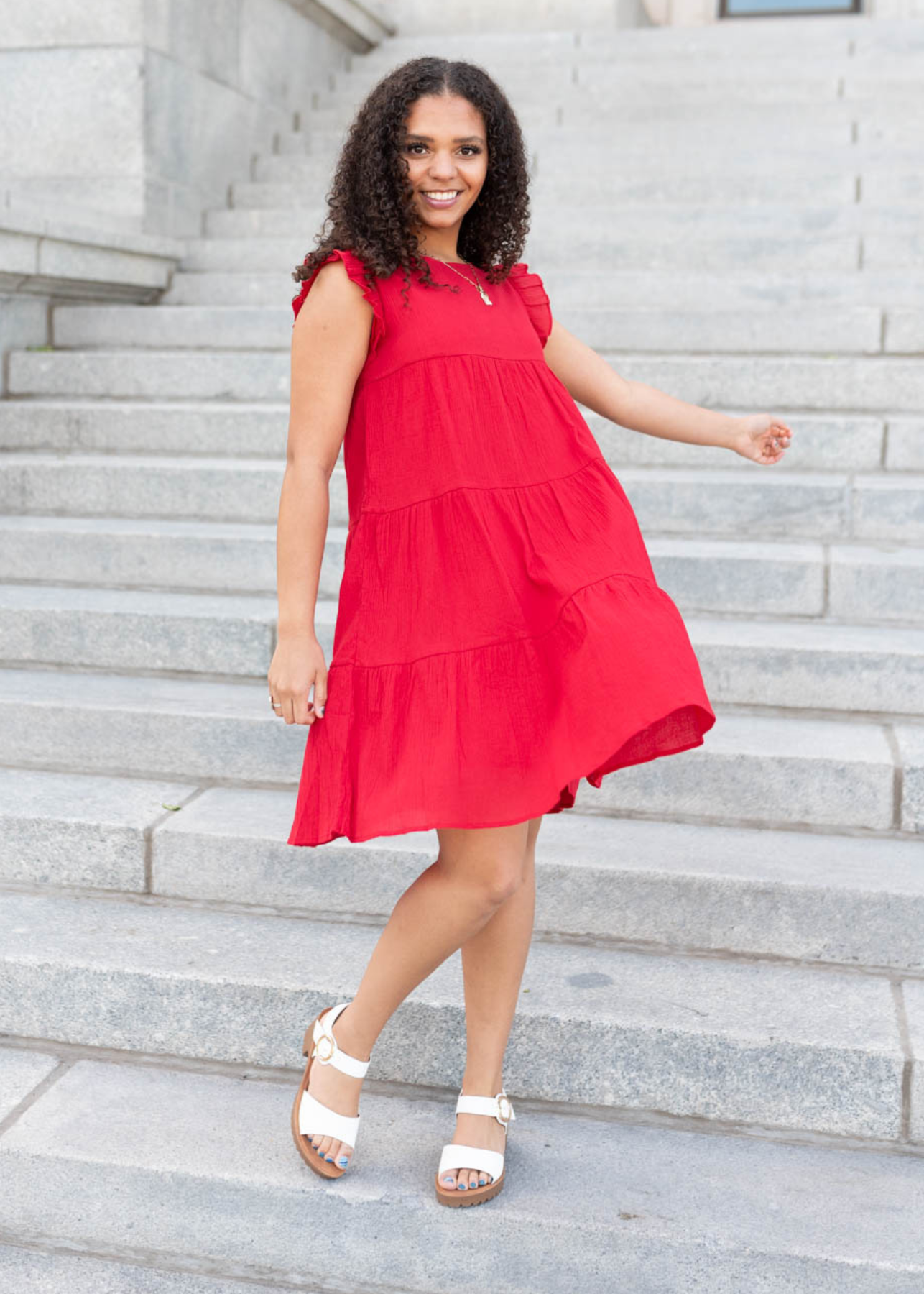 Red ruffle mini dress