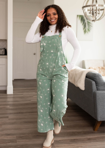 Green embroidered overalls