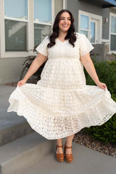 Plus size cream floral lace dress