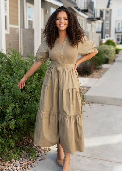 Light olive poplin bodice dress