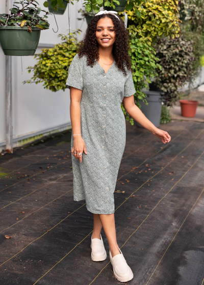 Deep green button down dress