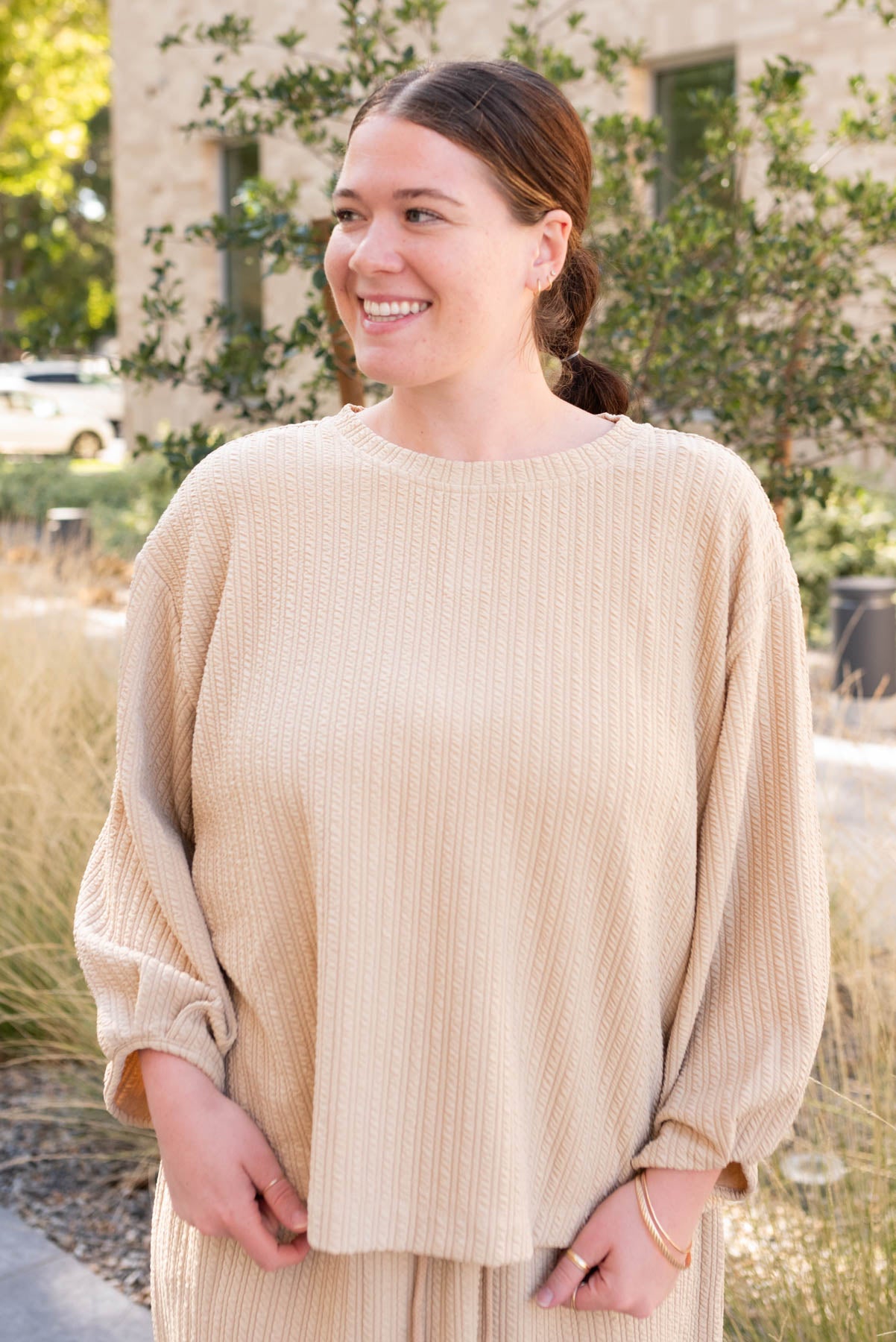 Long sleeve beige textured top