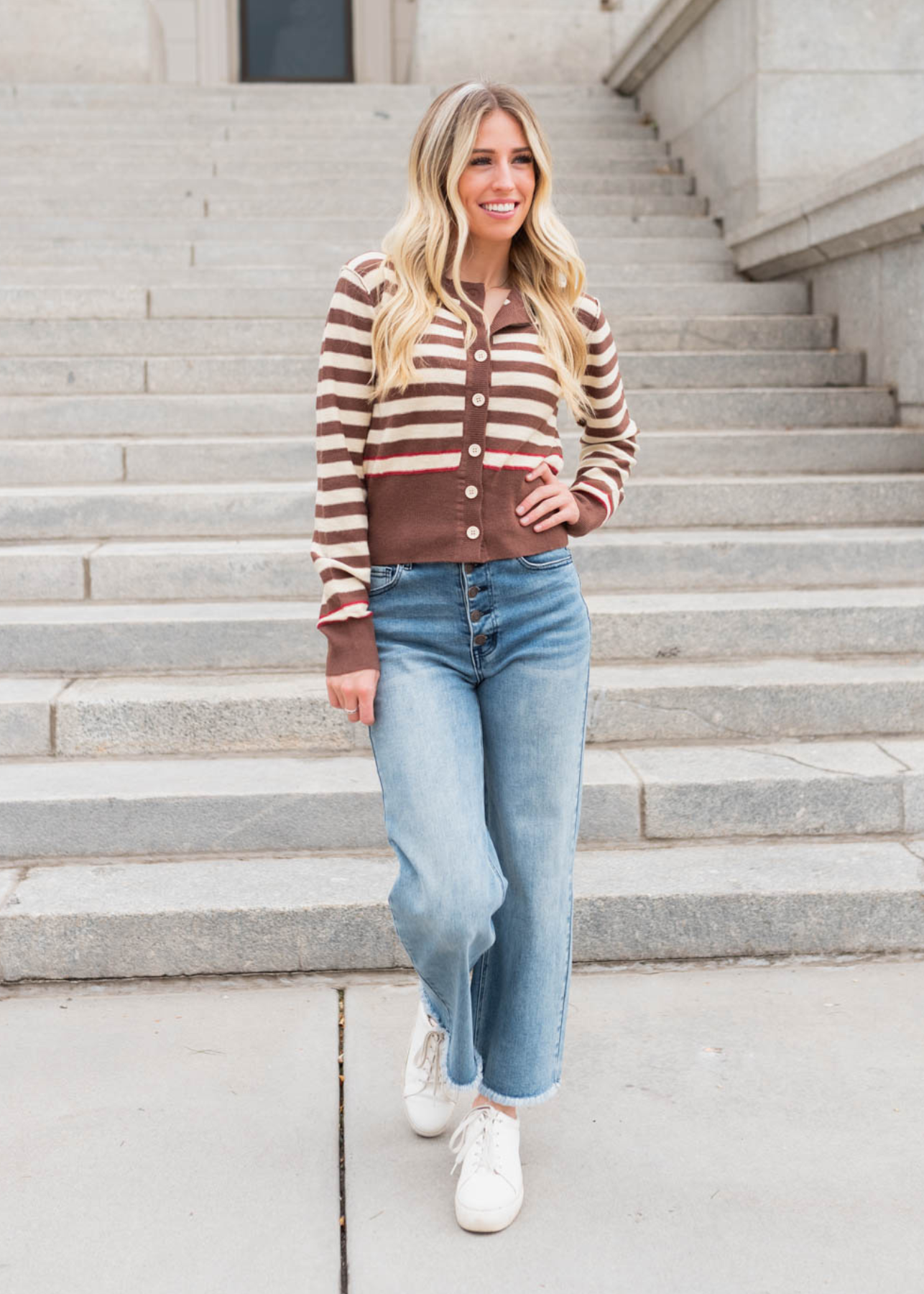 Brown button down sweater with long sleeves