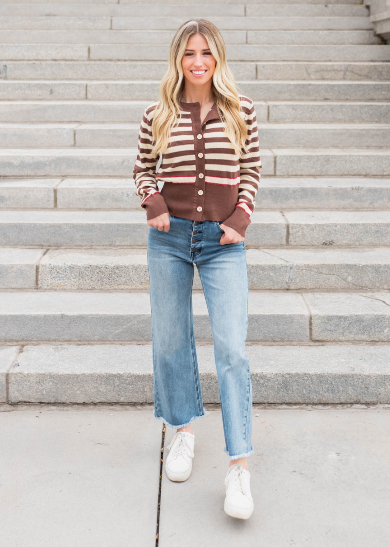 Long sleeve brown button down sweater