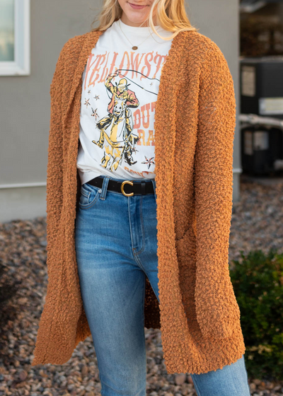 Long sleeve dark mustard popcorn cardigan