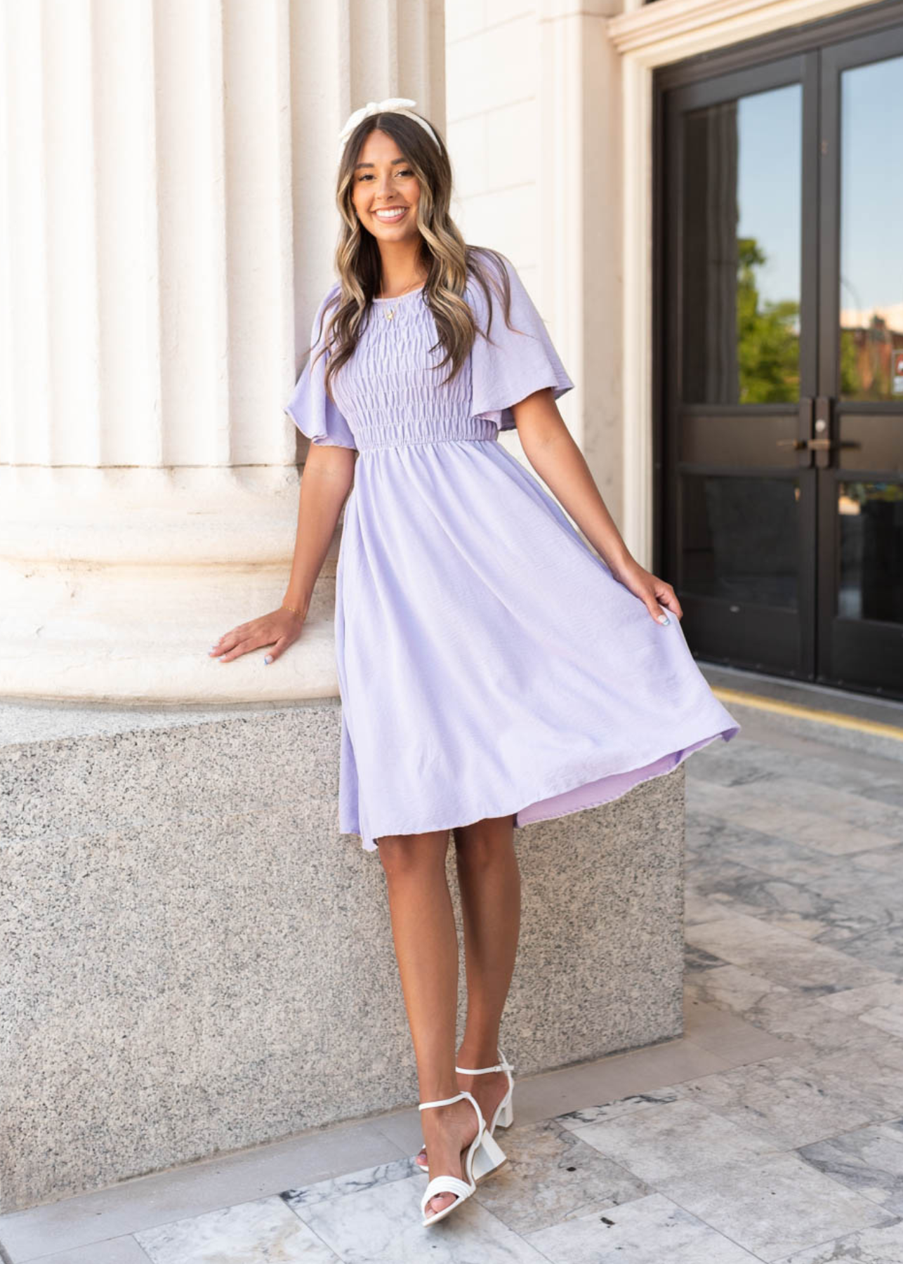 At the knee dusty purple midi dress