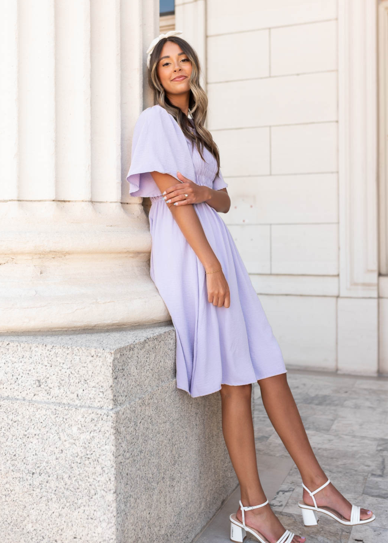 Short sleeve dusty purple midi dress