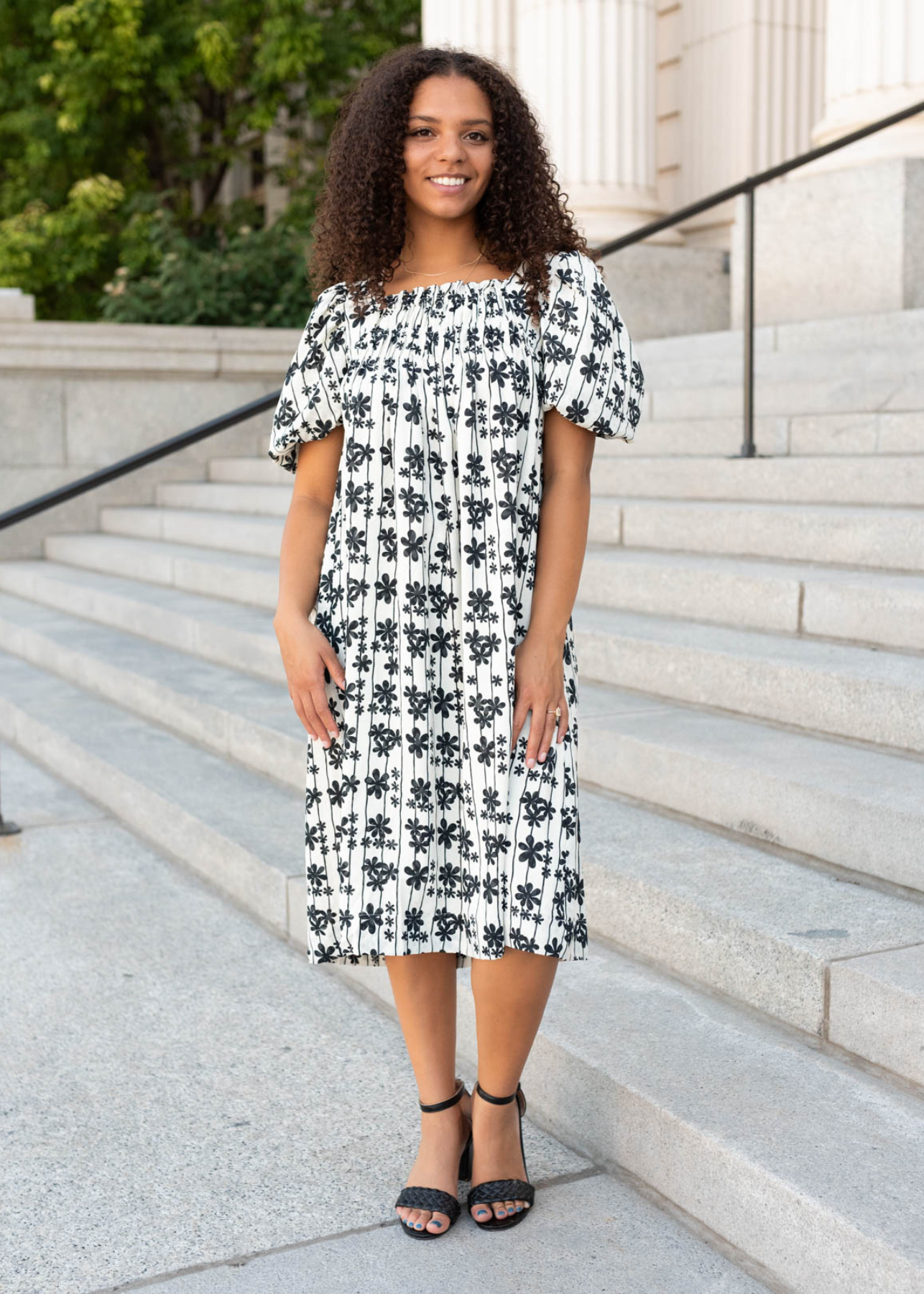 Cream black floral dress