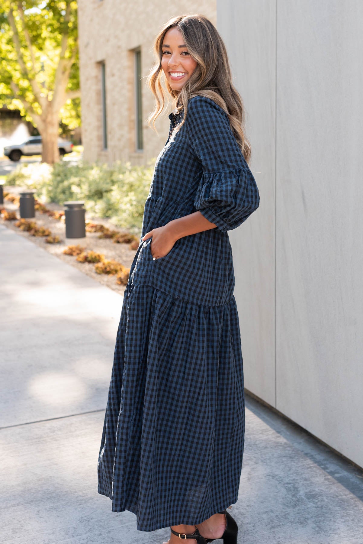 Layne Navy Black Gingham Dress