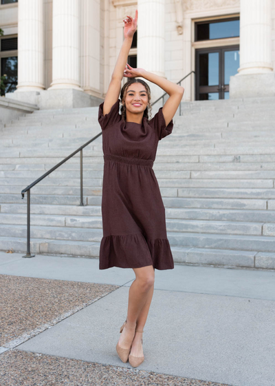 Front view of the brown textured dress