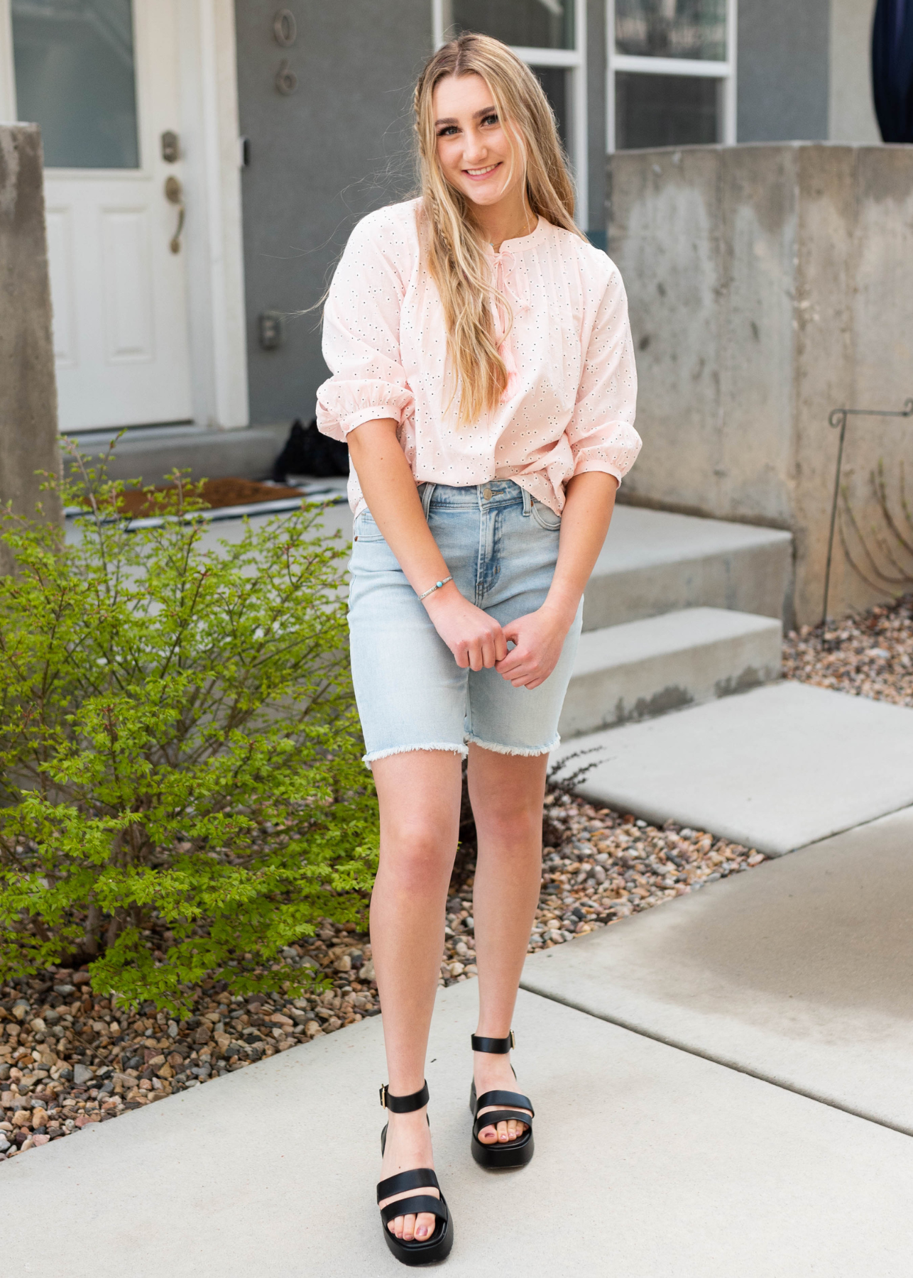 Pink floral woven blouse