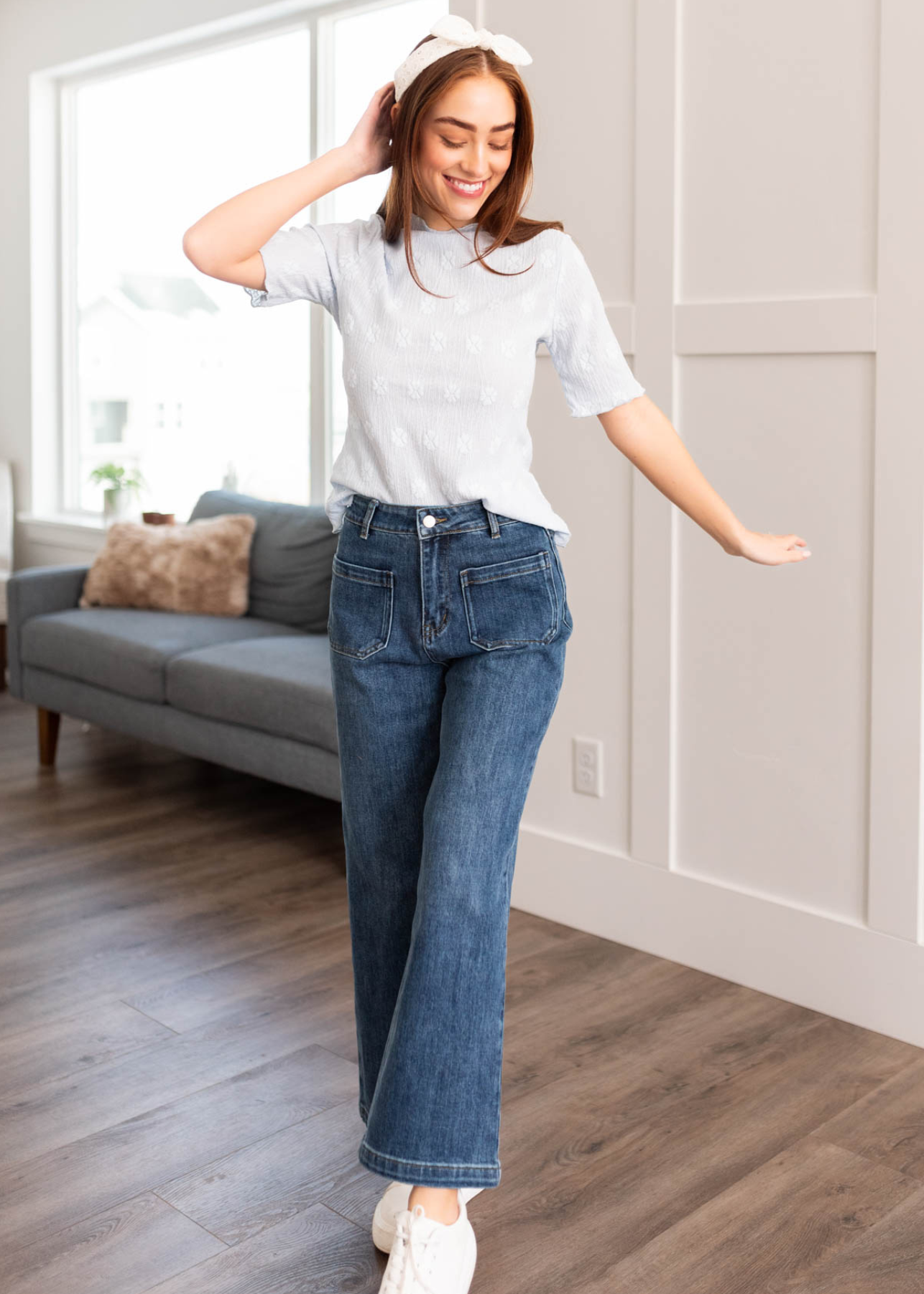 Short sleeve dusty blue top