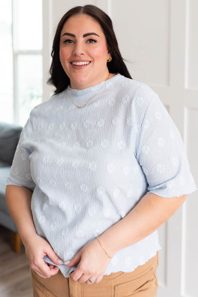 Plus size short sleeve dusty blue top