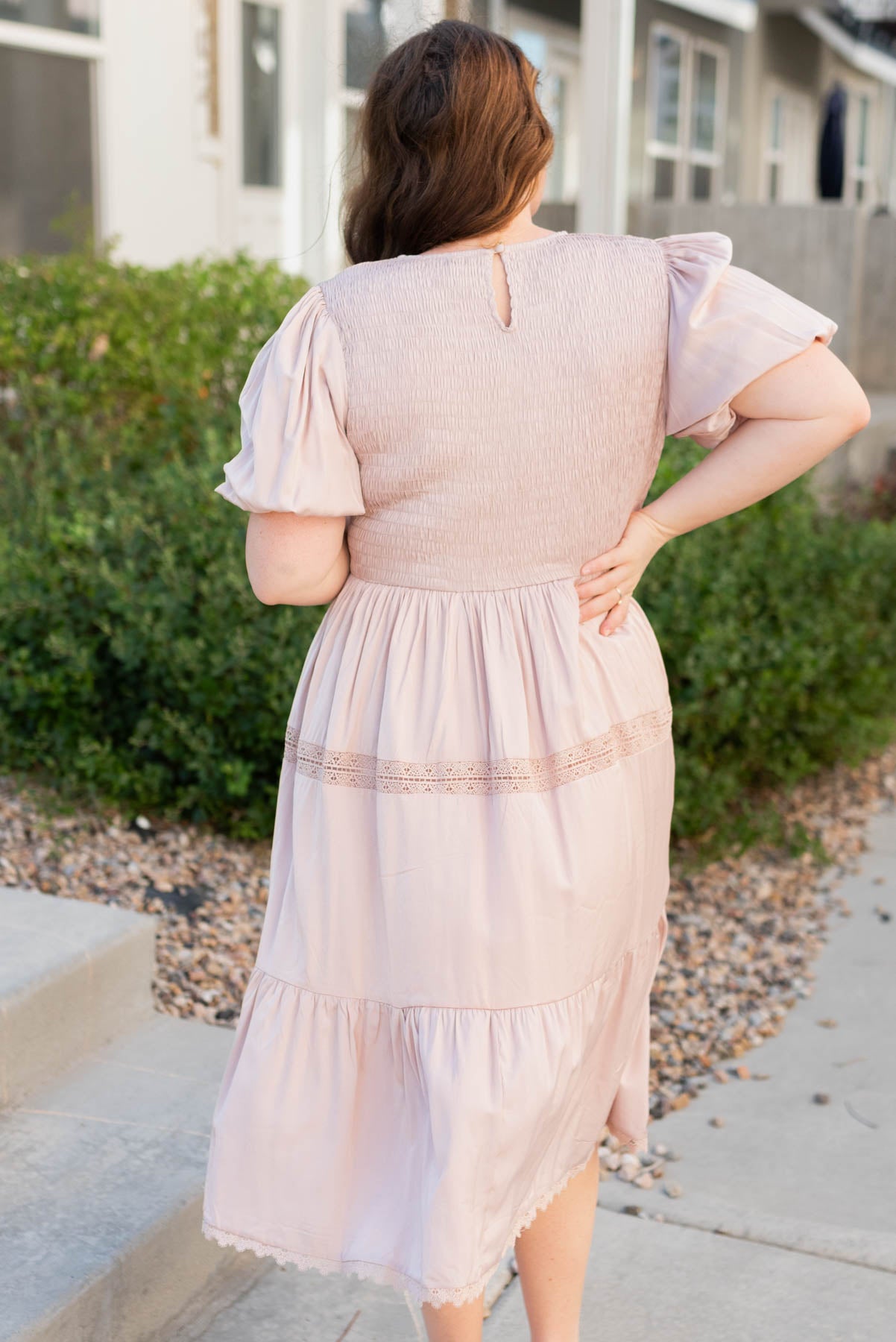 Back view of the plus size blush dress