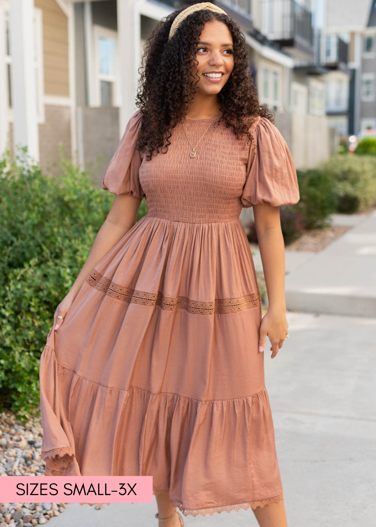 Chestnut dress with smocked bodice