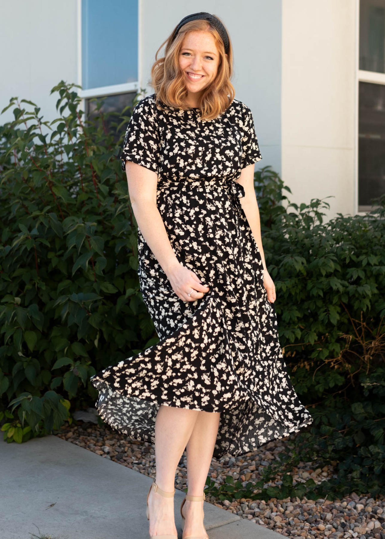 Short sleeve black floral dress