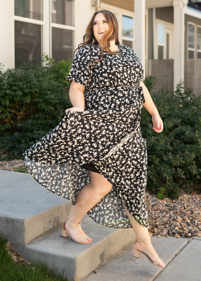 Plus size black floral dress