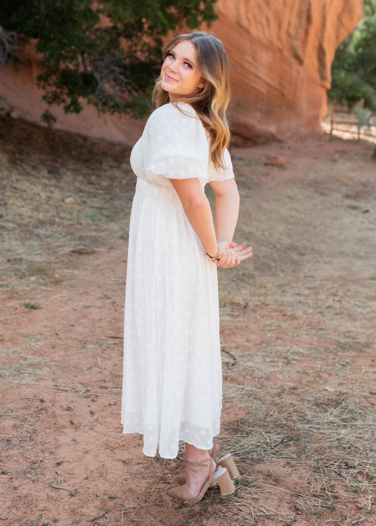 Short sleeve white flroal square neck dress