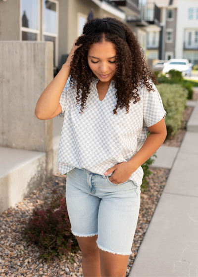 Heather grey checkered top