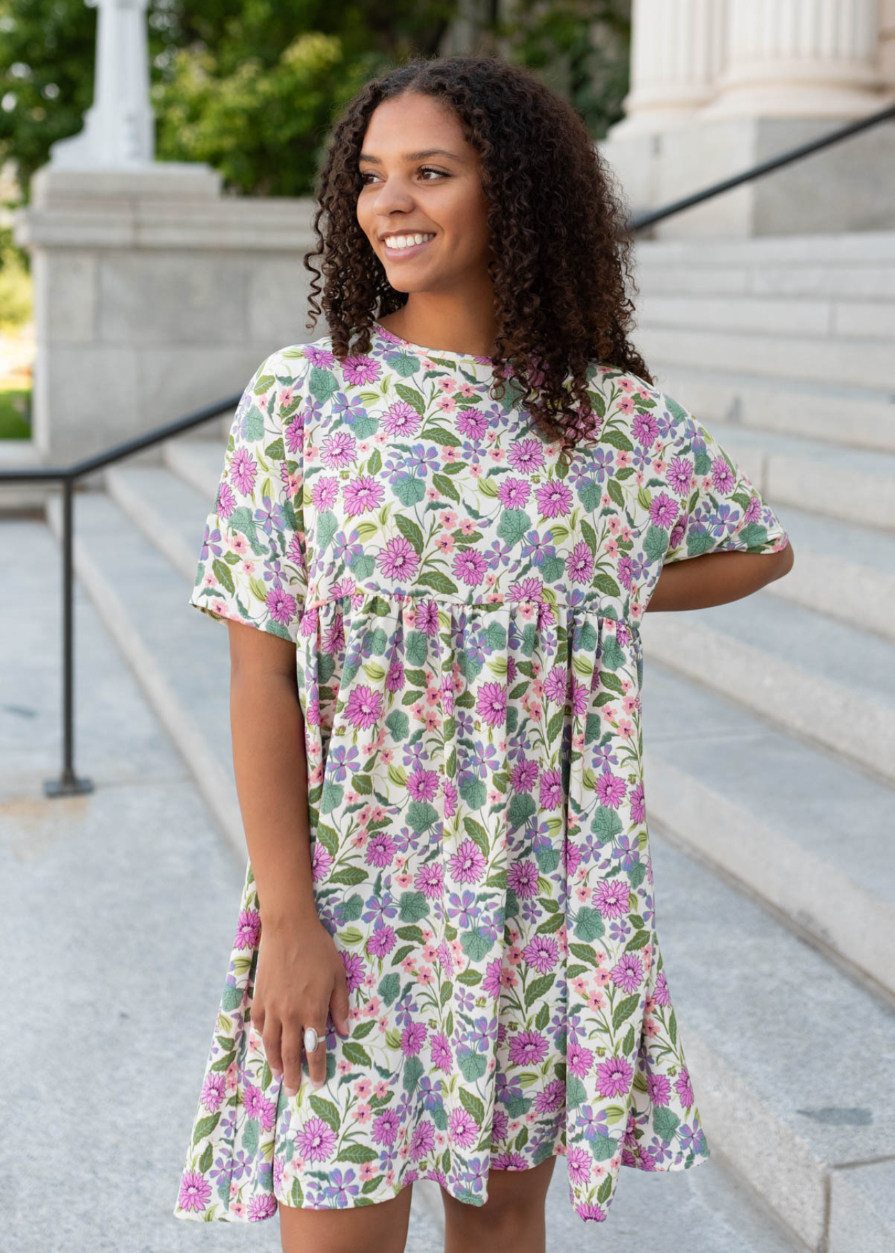 High waisted ivory multi floral dress