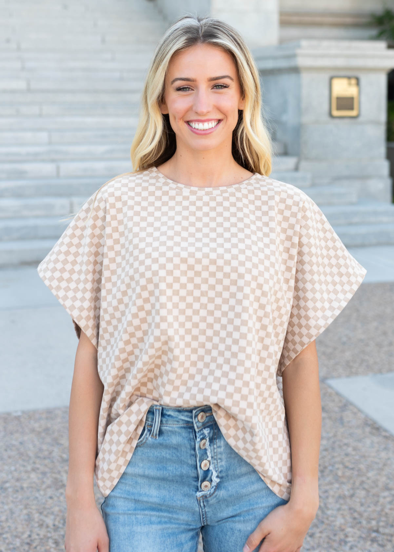 Libby Almond Checkered Top