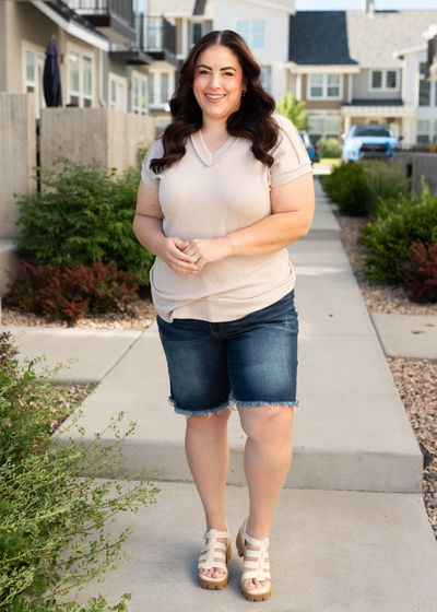 Plus size oatmeal ribbed top