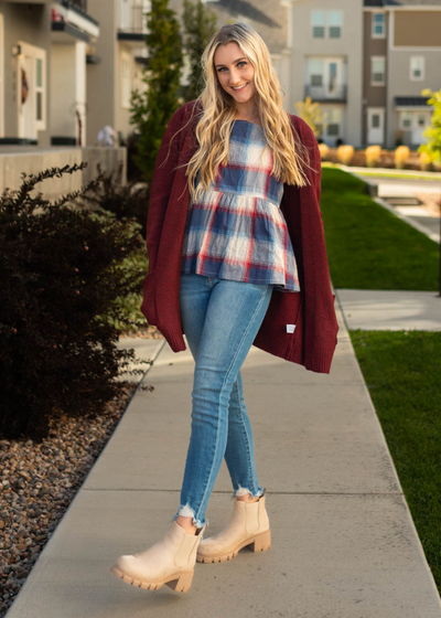 Navy plaid top