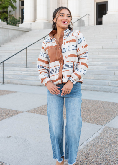 Brown aztec shacket