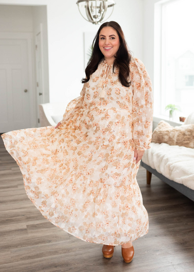 Lizette Tiered Peach Flower Dress