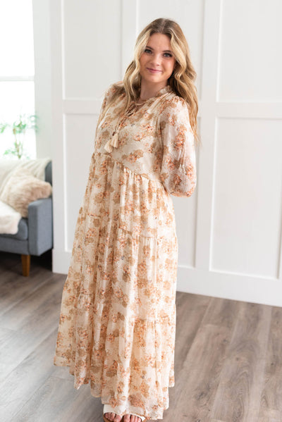 Lizette Tiered Peach Flower Dress