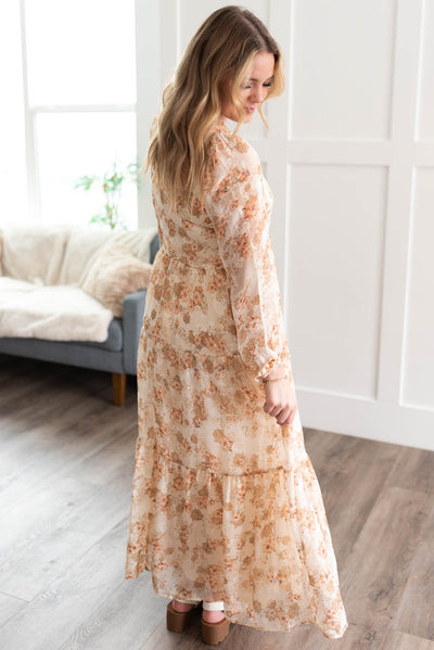 Lizette Tiered Peach Flower Dress