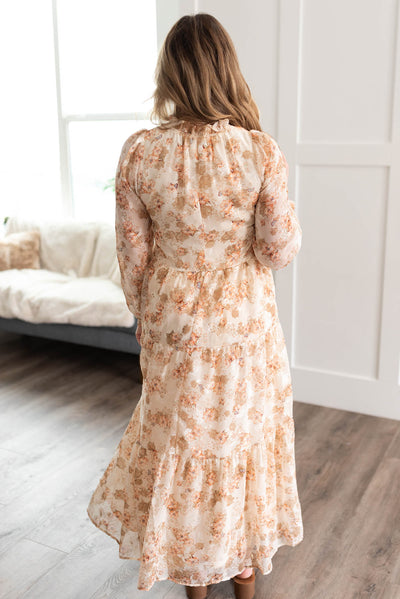 Lizette Tiered Peach Flower Dress