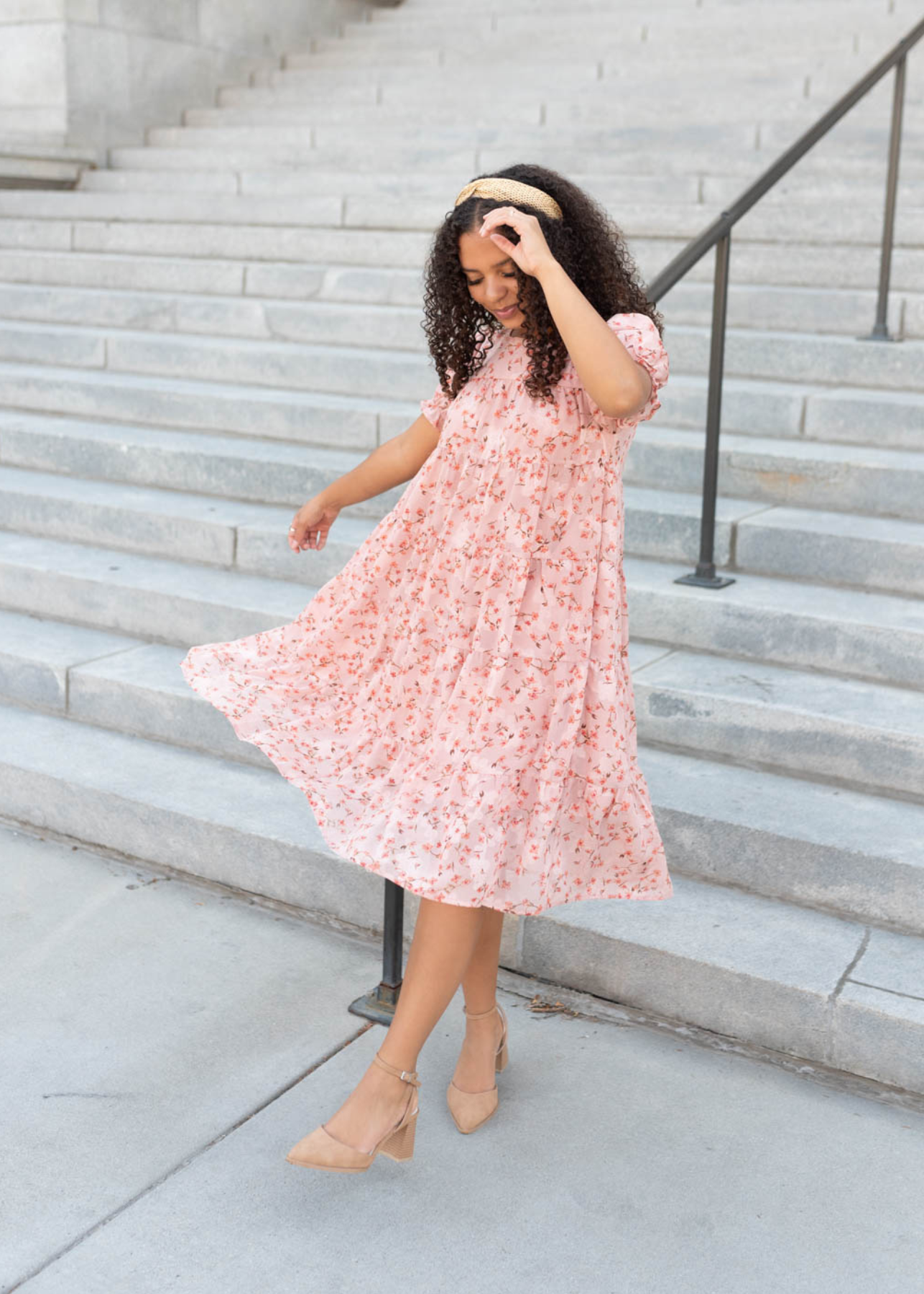 Short sleeve pink floral dress