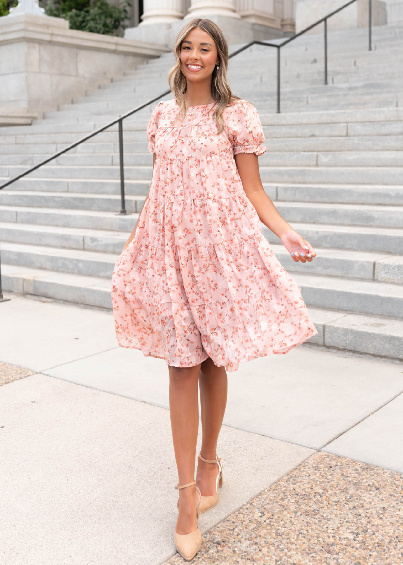 Knee length pink floral dress in small 