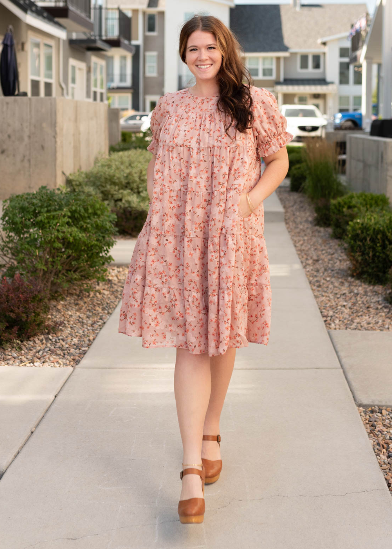 Plus size pink floral dress