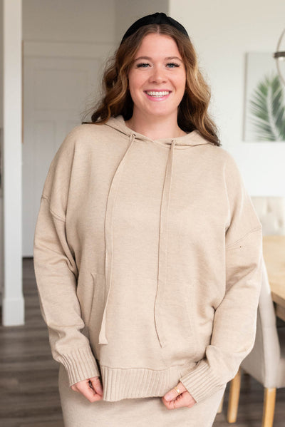 Taupe sweater with a front pocket