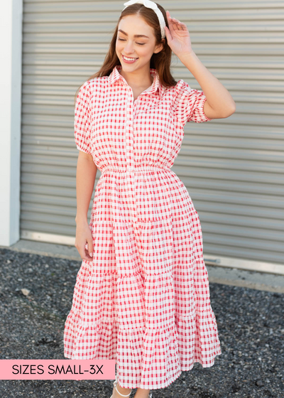 Short sleeve cherry plaid dress