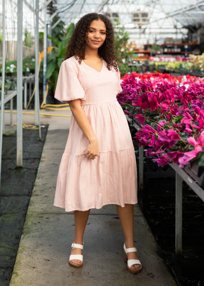 Short sleeve blush lace dress