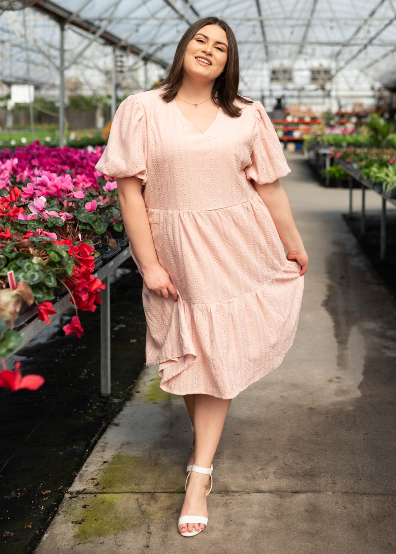 Short sleeve blush lace dress