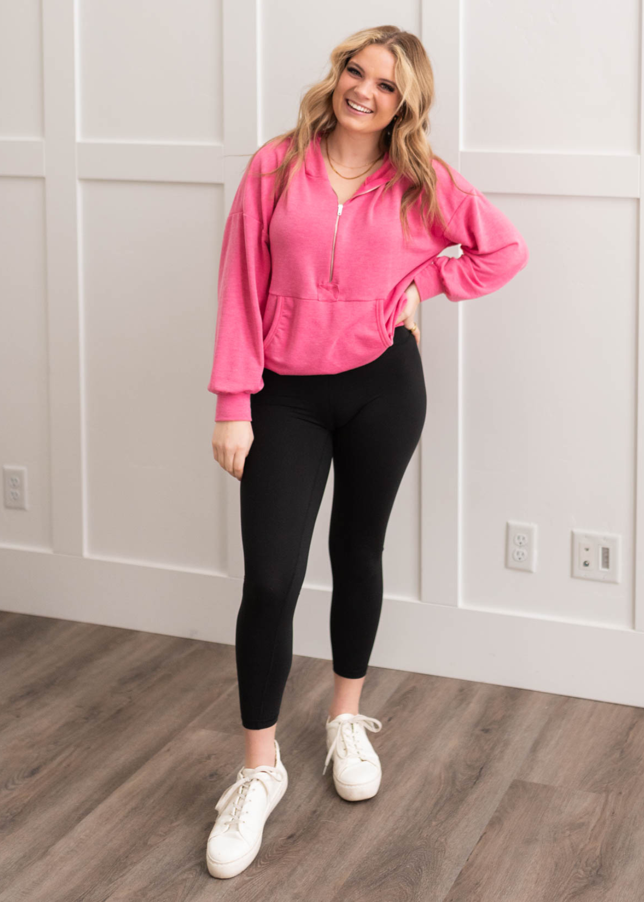 Hot pink half zip pullover