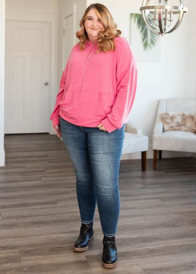 Plus size hot pink half zip pullover