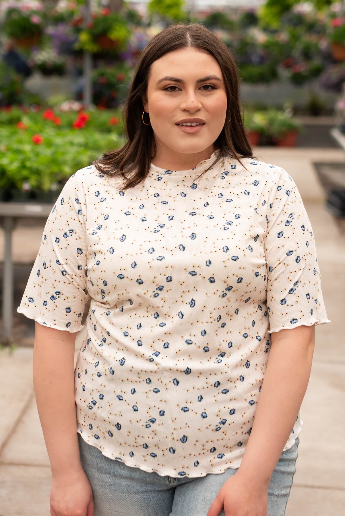 Plus size cream floral top