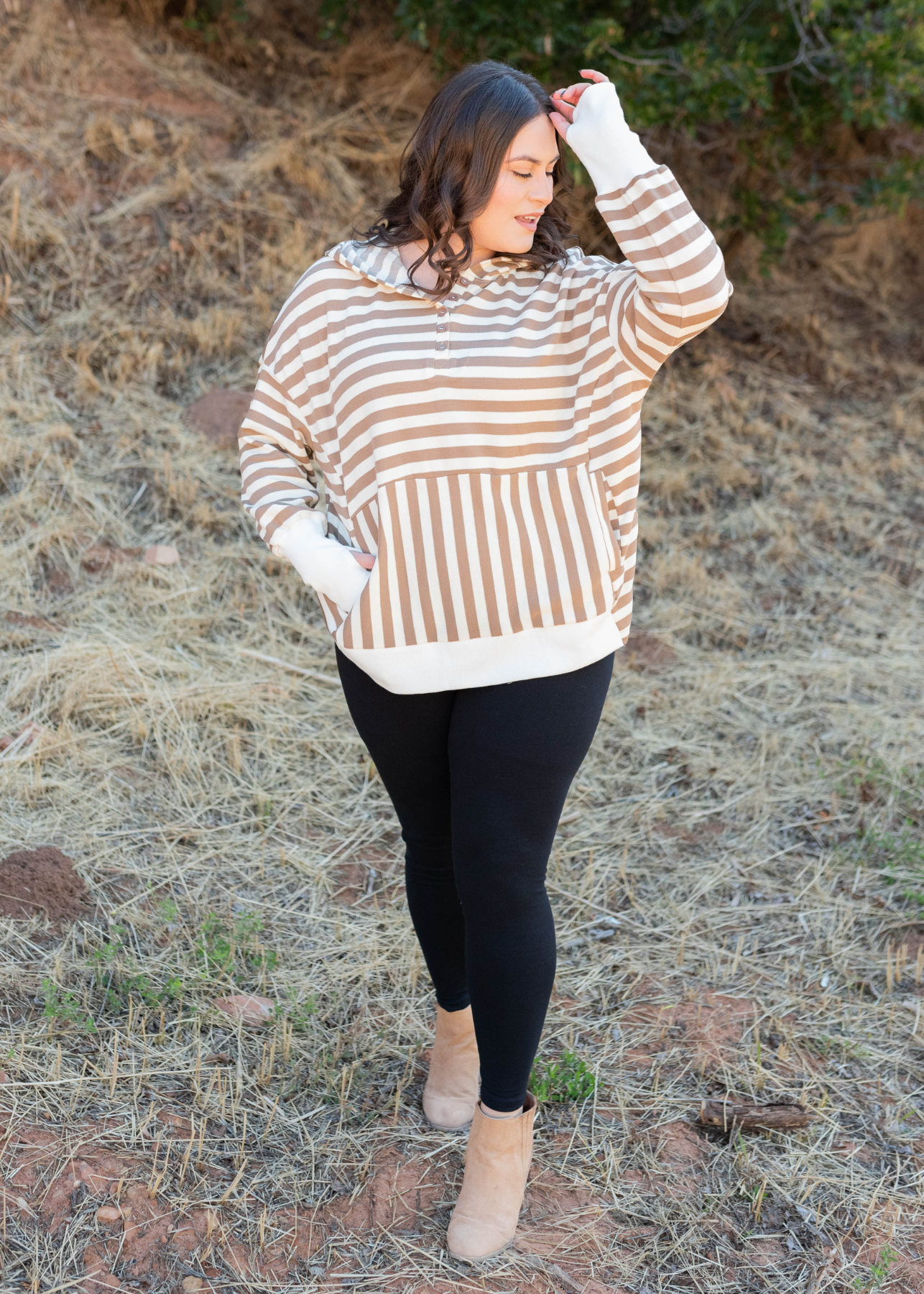 Long sleeve brown stripe pullover