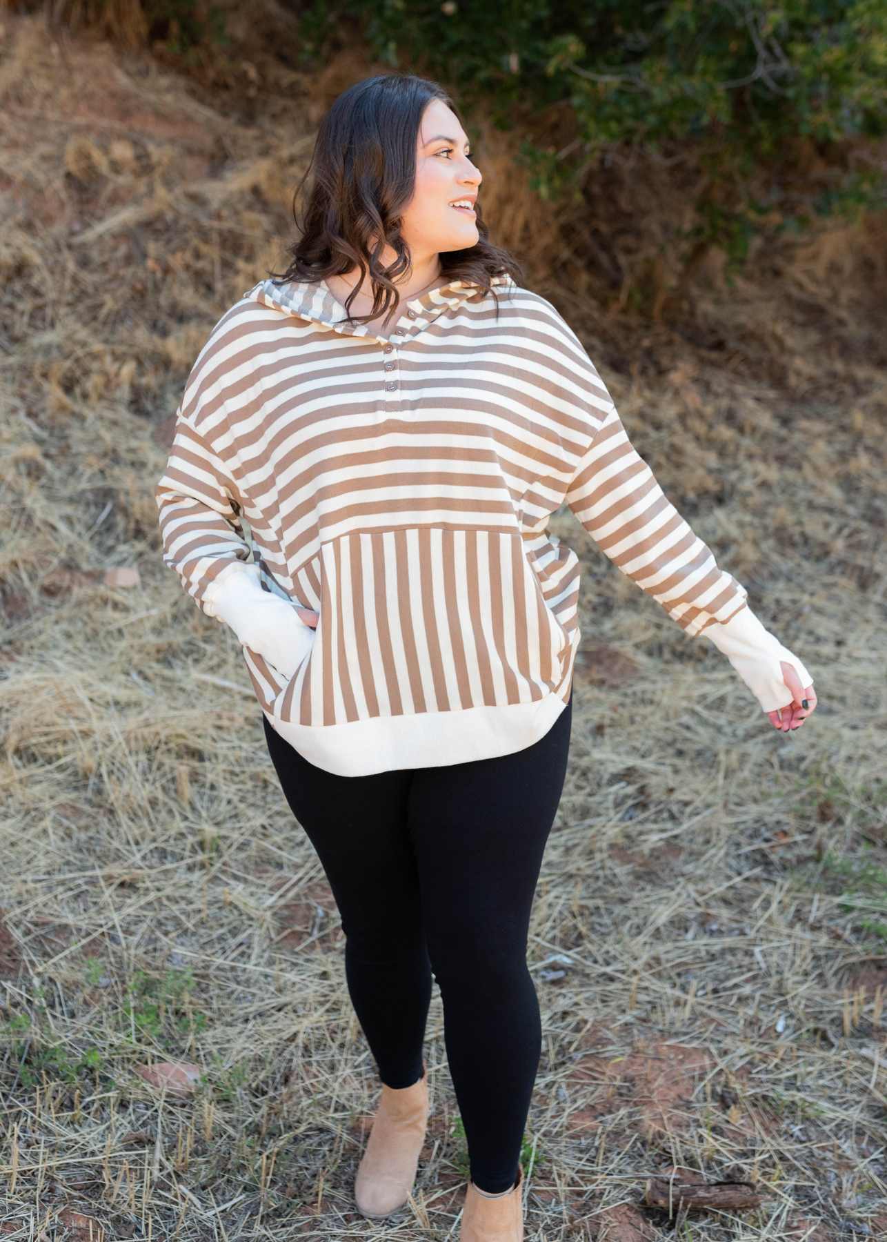 Plus size brown stripe pullover